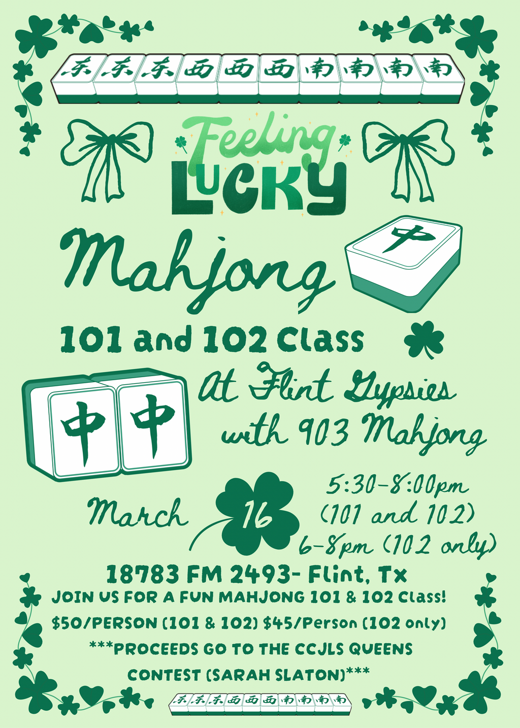 Feeling Lucky Mahjong 101 and 102 Night Fundraiser!