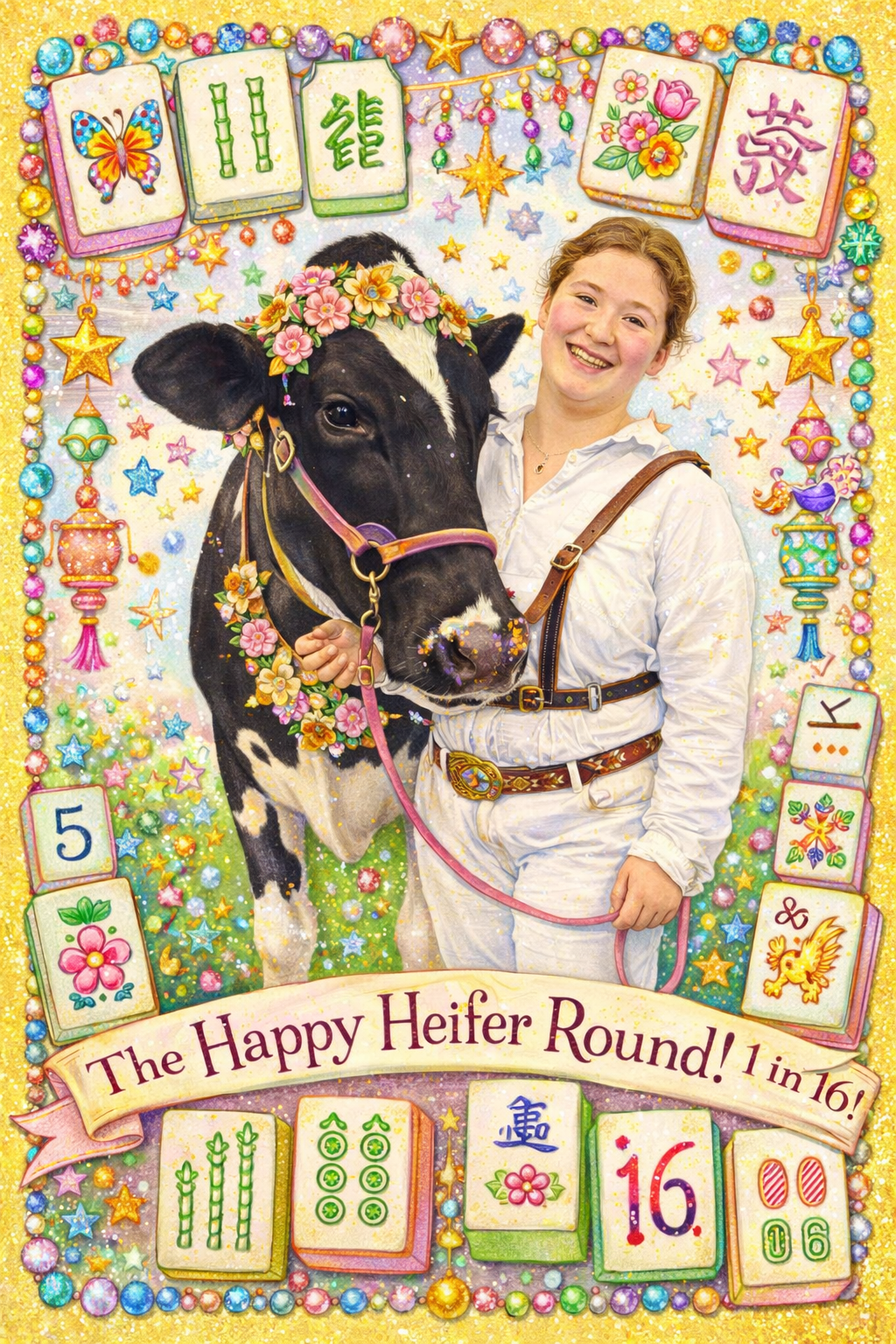 The Happy Heifer Round! 16 chances- One stunning mahjong set!