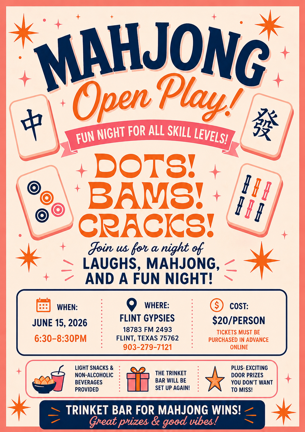 June 15th Open Play Mahjong at Flint Gypsies!