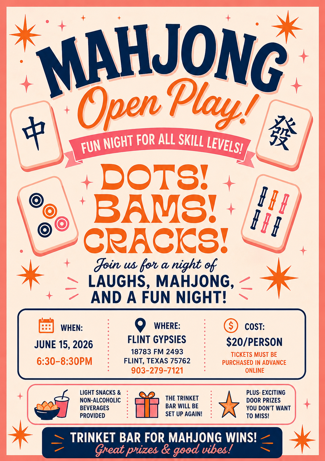 June 15th Open Play Mahjong at Flint Gypsies!