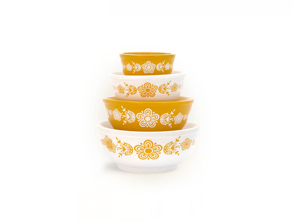 Mini Pyrex-Inspired Mixing Bowls – Retro Stackable Set: Butterfly Gold