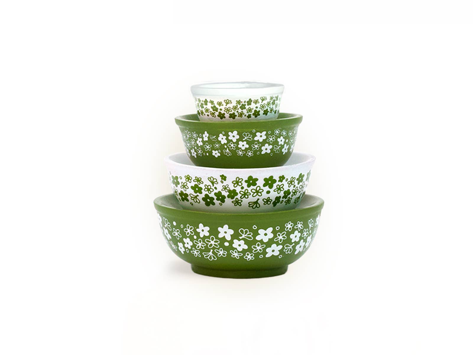 Mini Pyrex-Inspired Mixing Bowls – Retro Stackable Set: Spring Blossom